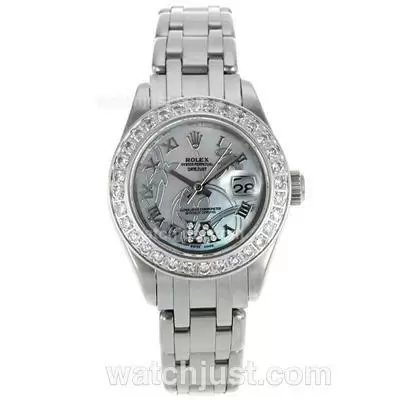 Rolex Masterpiece Automatic Movement Diamond Bezel Roman Markers With Mop Dial Flowers Illustration