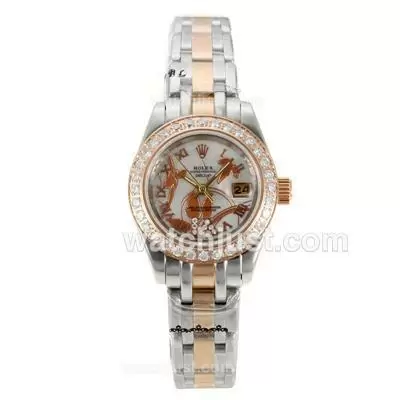 Rolex Masterpiece Automatic Two Tone Diamond Bezel With White Mop Dial Flowers Illustration