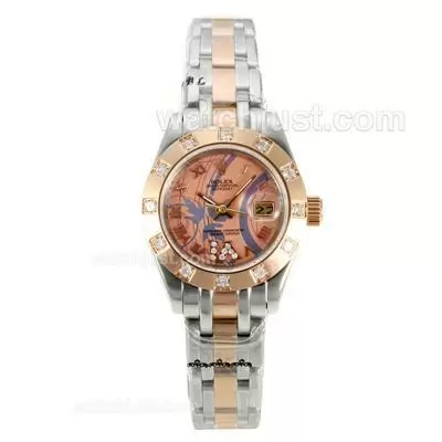 Rolex Masterpiece Automatic Two Tone Diamond Bezel With Pink Dial Roman Markers