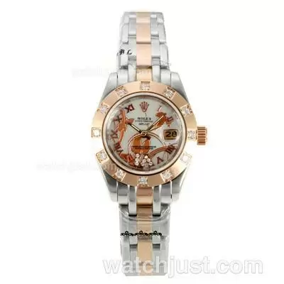 Rolex Masterpiece Automatic Two Tone Diamond Bezel With White Dial Flowers Illustration