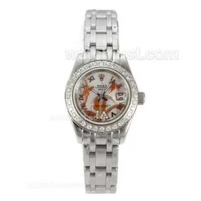 Rolex Masterpiece Automatic Diamond Bezel With White Mop Dial S/s Flowers Illustration