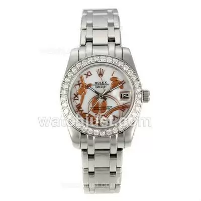 Rolex Masterpiece Automatic Diamond Bezel With White Mop Dial S/s Flowers Illustration Medium Size