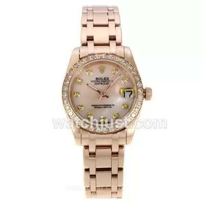 Rolex Masterpiece Automatic Full Rose Gold With Pink Mop Dial Diamond Bezel And Markers