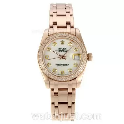 Rolex Masterpiece Automatic Full Rose Gold With White Mop Dial Diamond Bezel And Markers