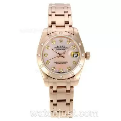 Rolex Masterpiece Automatic Full Rose Gold With Pink Mop Dial Diamond Bezel And Markers