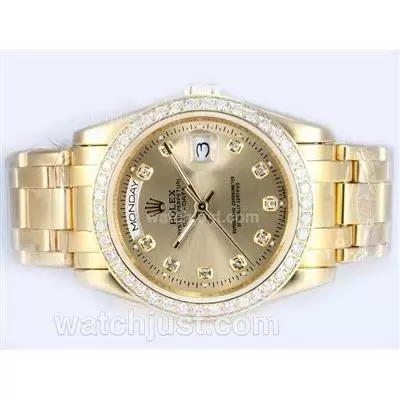 Rolex Masterpiece Automatic Full Gold Diamond Markings And Bezel With Golden Dial