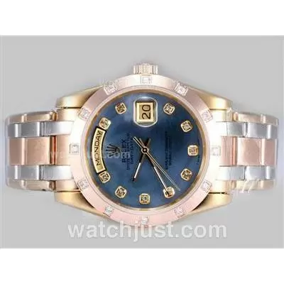 Rolex Masterpiece Automatic Three Tone With Diamond Marking Blue Dial