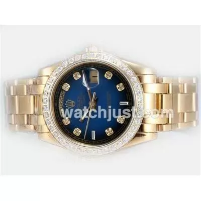 Rolex Masterpiece Automatic Full Gold Diamond Bezel With Blue Dial