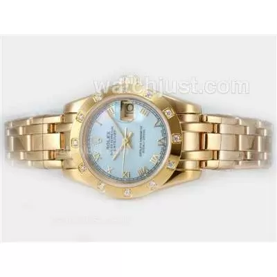 Rolex Masterpiece Automatic Full Gold With Blue Mop Dial Roman Marking