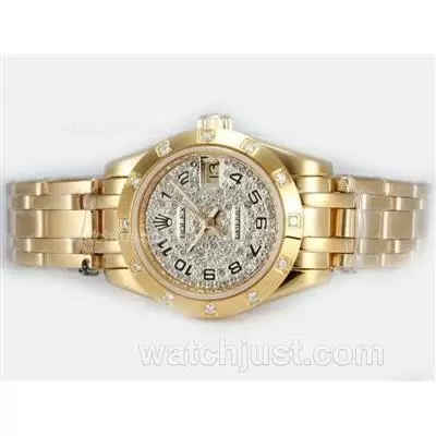 Rolex Masterpiece Automatic Full Gold With Diamond Dial Number Marking