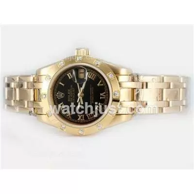 Rolex Masterpiece Automatic Full Gold With Black Dial Roman Marking