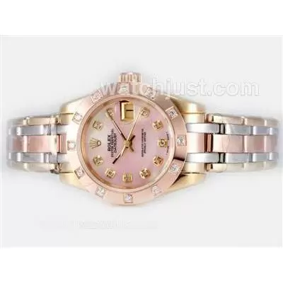 Rolex Masterpiece Automatic Three Tone Diamond Marking With Pink Mop Dial