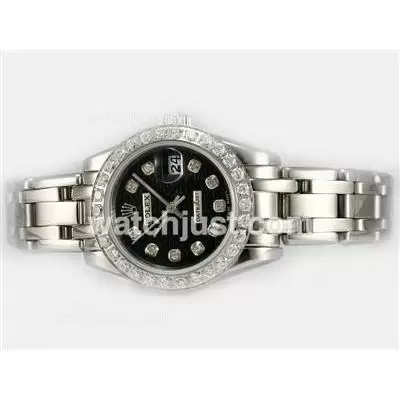 Rolex Masterpiece Automatic Diamond Bezel And Marking With Black Computer Dial