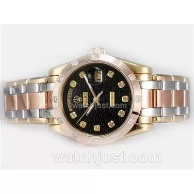 Rolex Masterpiece Automatic Three Tone Diamond Marking With Black Computer Dial