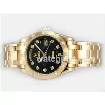 Rolex Masterpiece Automatic Full Gold Diamond Marking With Black Computer Dial