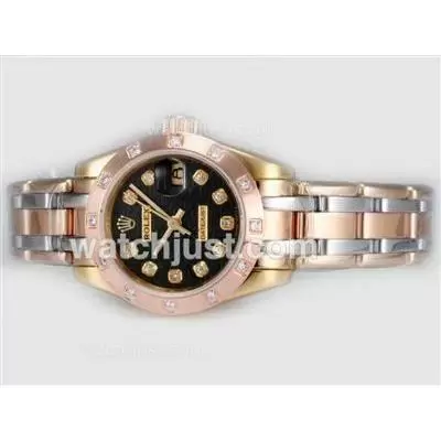 Rolex Masterpiece Automatic Three Tone Diamond Marking With Black Computer Dial