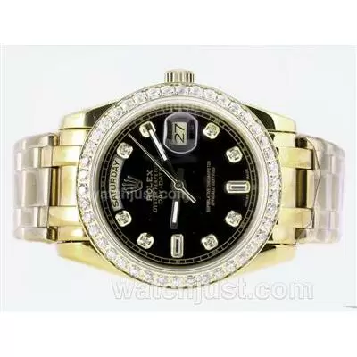 Rolex Masterpiece Automatic Full Gold Diamond Marking And Bezel With Black Dial