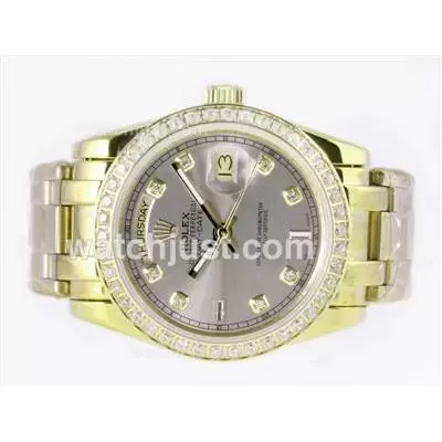 Rolex Masterpiece Automatic Full Gold Diamond Marking And Bezel With Gray Dial