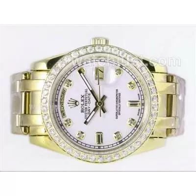 Rolex Masterpiece Automatic Full Gold Diamond Marking And Bezel With White Dial