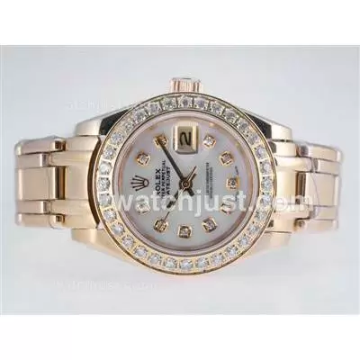 Rolex Masterpiece Automatic Movement Full Gold Diamond Marking And Bezel With Mop Dial