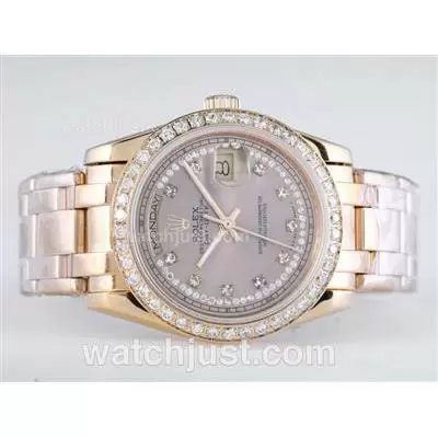 Rolex Masterpiece Automatic Full Gold Diamond Marking And Bezel With Golden Dial