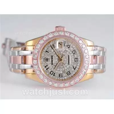 Rolex Masterpiece Automatic Three Tone Diamond Bezel And Dial Number Marking