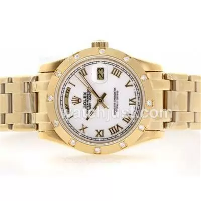 Rolex Masterpiece Automatic Full Gold White Mop Dial With Roman Marking