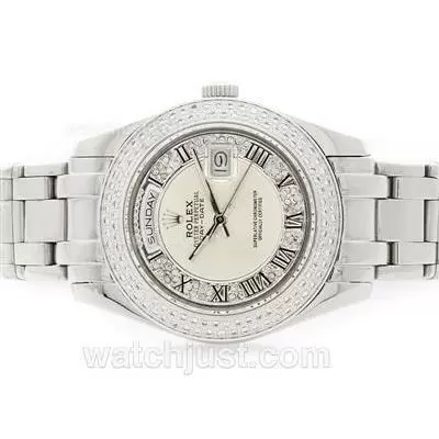 Rolex Masterpiece Automatic Diamond Bezel With White Diamond Dial Roman Marking