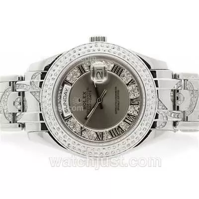 Rolex Masterpiece Automatic Movement Diamond Bezel With Gray Diamond Dial Roman Marking