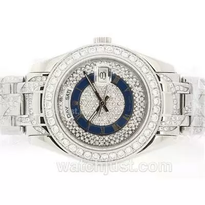 Rolex Masterpiece Automatic Movement With Diamond Bezel And Dial Blue Roman Marking