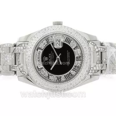 Rolex Masterpiece Automatic Movement Diamond Bezel With Black Diamond Dial Roman Marking