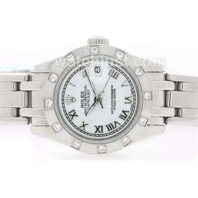 Rolex Masterpiece Automatic Diamond Bezel With White Dial Roman Marking