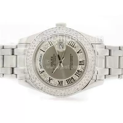 Rolex Masterpiece Automatic Movement Diamond Bezel With Gray Diamond Dial Roman Marking