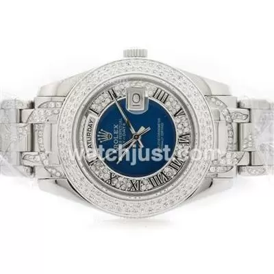 Rolex Masterpiece Automatic Diamond Bezel With Blue Diamond Dial Roman Marking