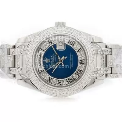 Rolex Masterpiece Automatic Movement Diamond Bezel With Blue Diamond Dial Roman Marking