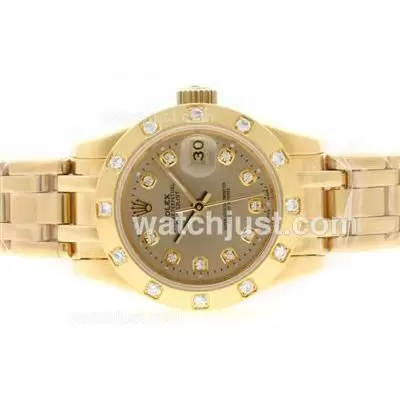 Rolex Masterpiece Automatic Full Gold Diamond Marking With Golden Dial