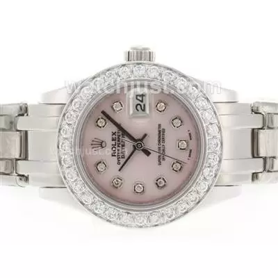 Rolex Masterpiece Automatic Movement Diamond Bezel And Marking With Pink Mop Dial