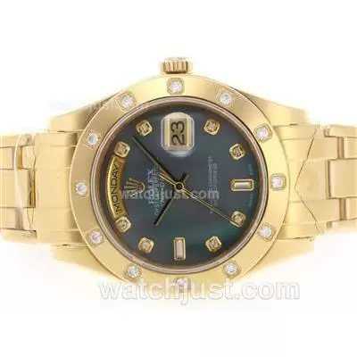 Rolex Masterpiece Automatic Movement Full Gold Diamond Marking With Black Mop Dial