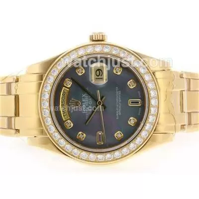 Rolex Masterpiece Automatic Movement Full Gold Diamond Bezel And Marking With Black Mop Dial