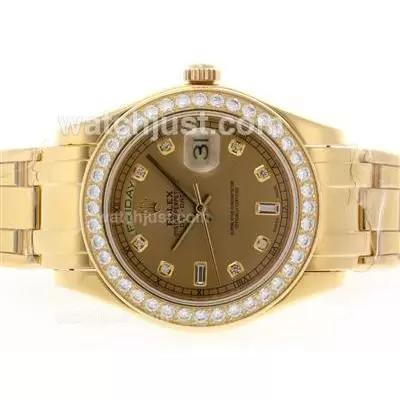 Rolex Masterpiece Automatic Movement Full Gold Diamond Bezel And Marking With Golden Dial