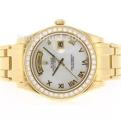 Rolex Masterpiece Automatic Movement Full Gold Diamond Bezel Roman Marking With Mop Dial