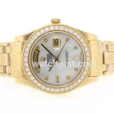 Rolex Masterpiece Automatic Movement Full Gold Diamond Bezel And Marking With Mop Dial