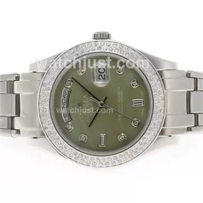 Rolex Masterpiece Automatic Movement Diamond Bezel And Marking With Green Mop Dial