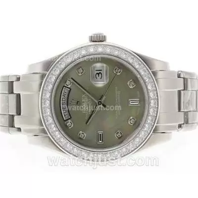 Rolex Masterpiece Automatic Movement Diamond Bezel And Marking With Green Mop Dial