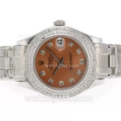 Rolex Masterpiece Automatic Movement Diamond Marking And Bezel With Bronze Dial