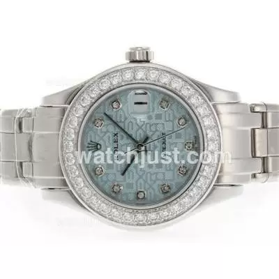 Rolex Masterpiece Automatic Movement Diamond Marking And Bezel With Light Blue Computer Dial