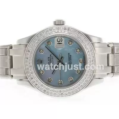 Rolex Masterpiece Automatic Movement Diamond Marking And Bezel With Blue Mop Dial