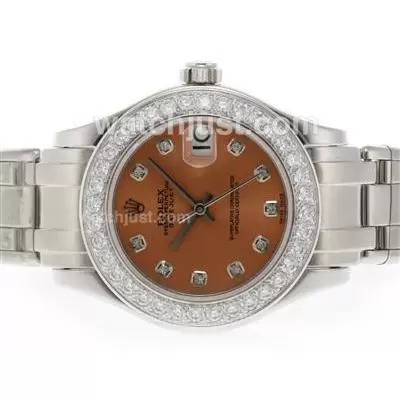 Rolex Masterpiece Automatic Movement Diamond Marking And Bezel With Bronze Dial