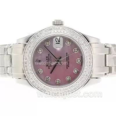 Rolex Masterpiece Automatic Movement Diamond Marking And Bezel With Pink Mop Dial