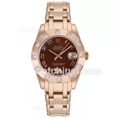 Rolex Masterpiece Automatic Movement Full Rose Gold Roman Marking With Brown Dial Mid Size